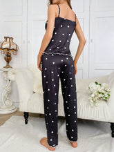 Conjunto de pijama con estampado de corazón ribete con encaje con lazo delantero